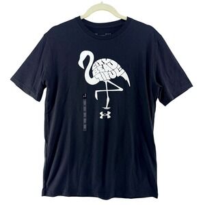 Under Armour Flamingo Graphic Tee M Black Tropical Beach Streetwear Loose Fit